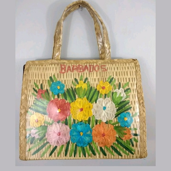 Vintage Handbags - vintage 1960's Barbados plastic over straw handbag